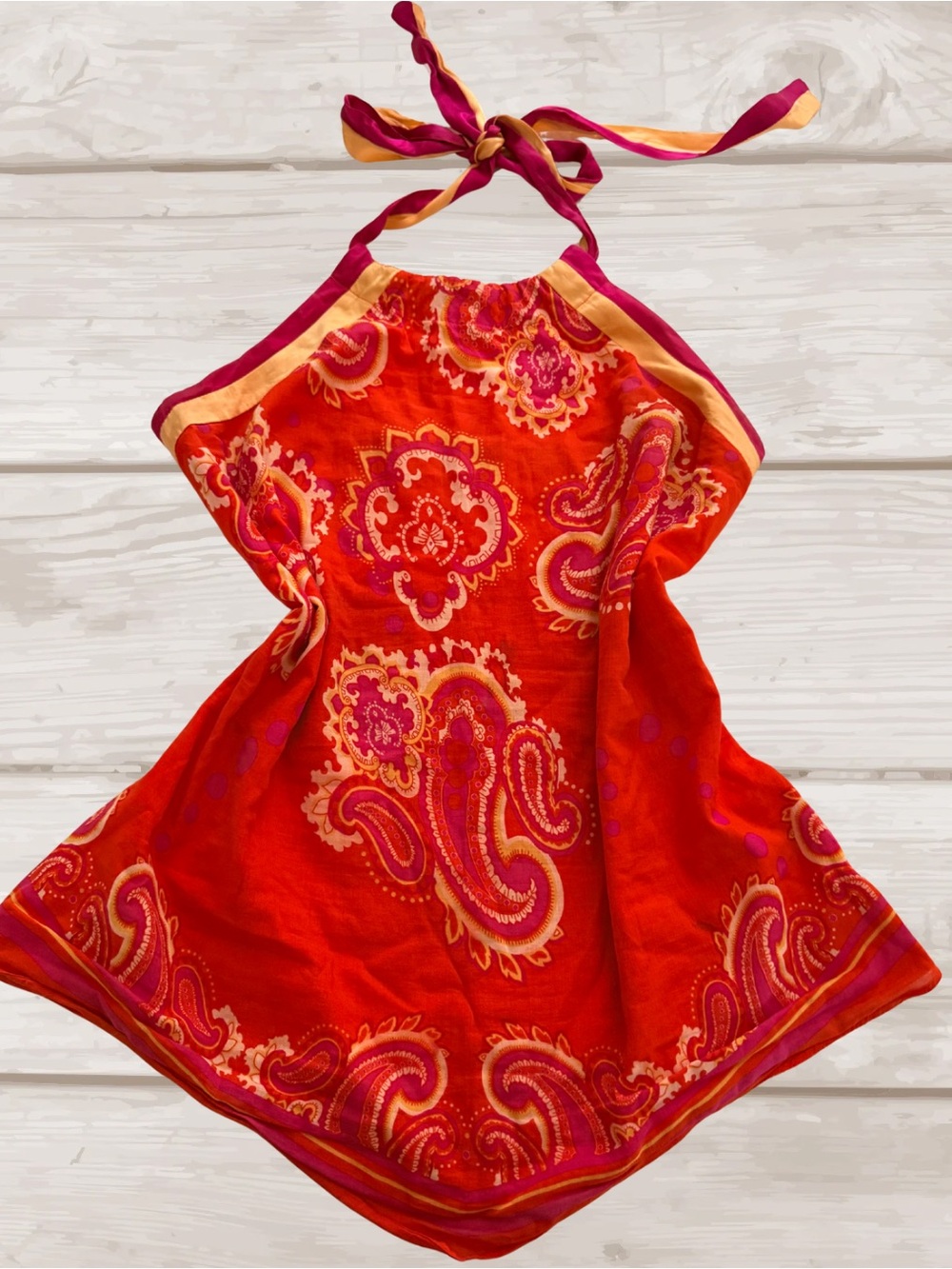 Vintage Y2K Guess Orange ScarfPaisley Halter Top w Silk Trim Festival Boho Fairy